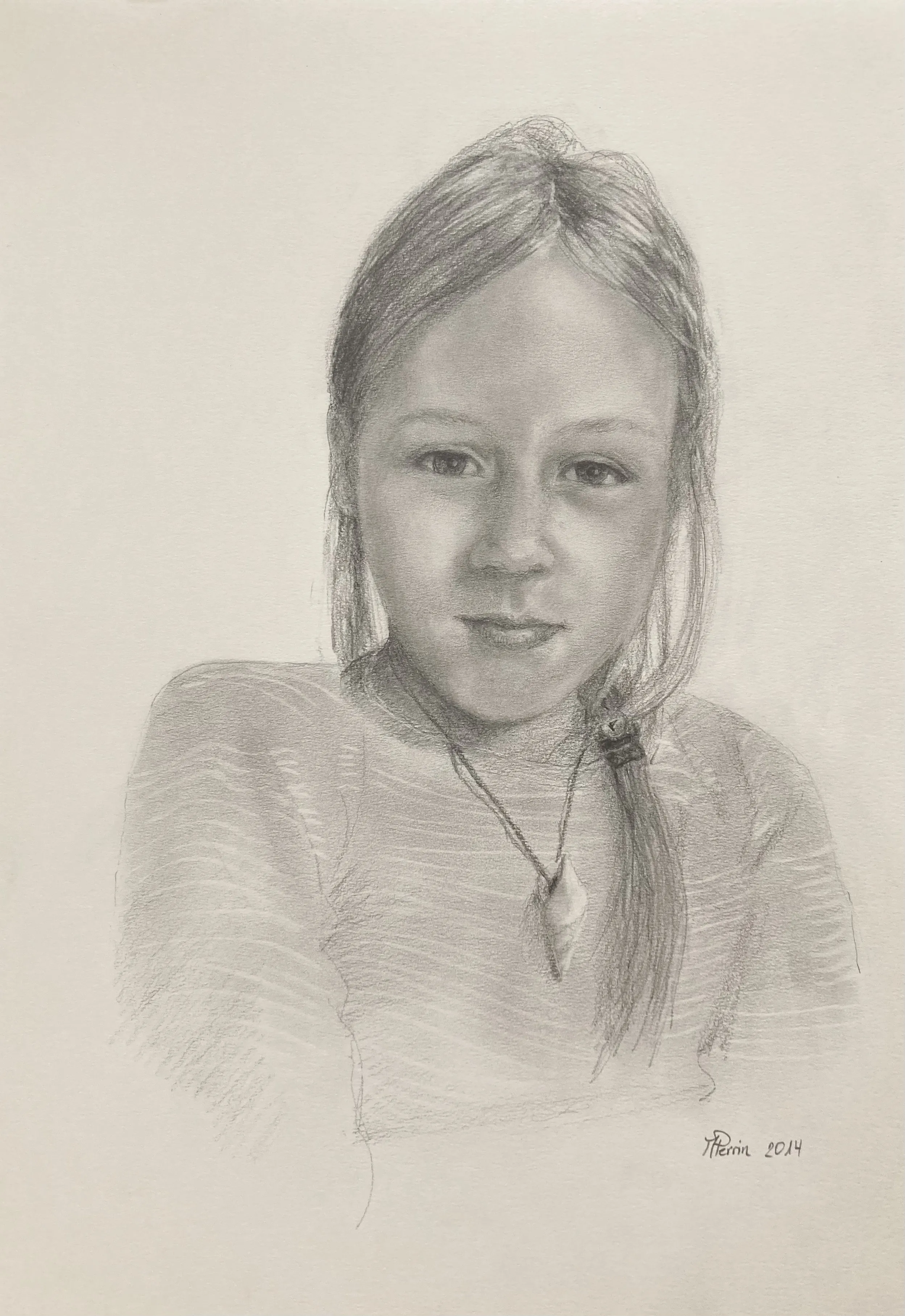 Portrait d'une jeune fille avec un collier, crayon sur papier