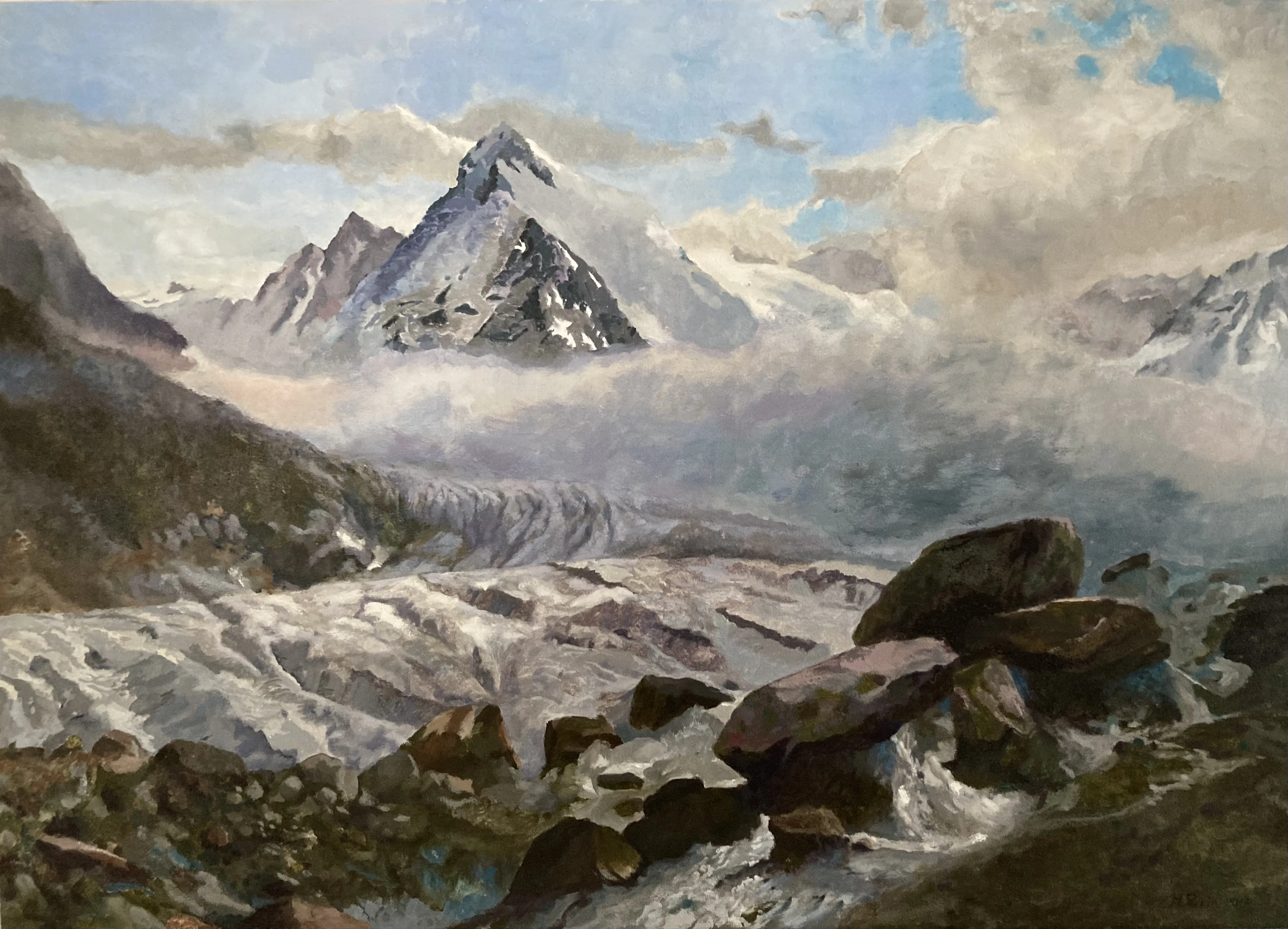 Peinture à l'huile représentant le glacier de Zinal